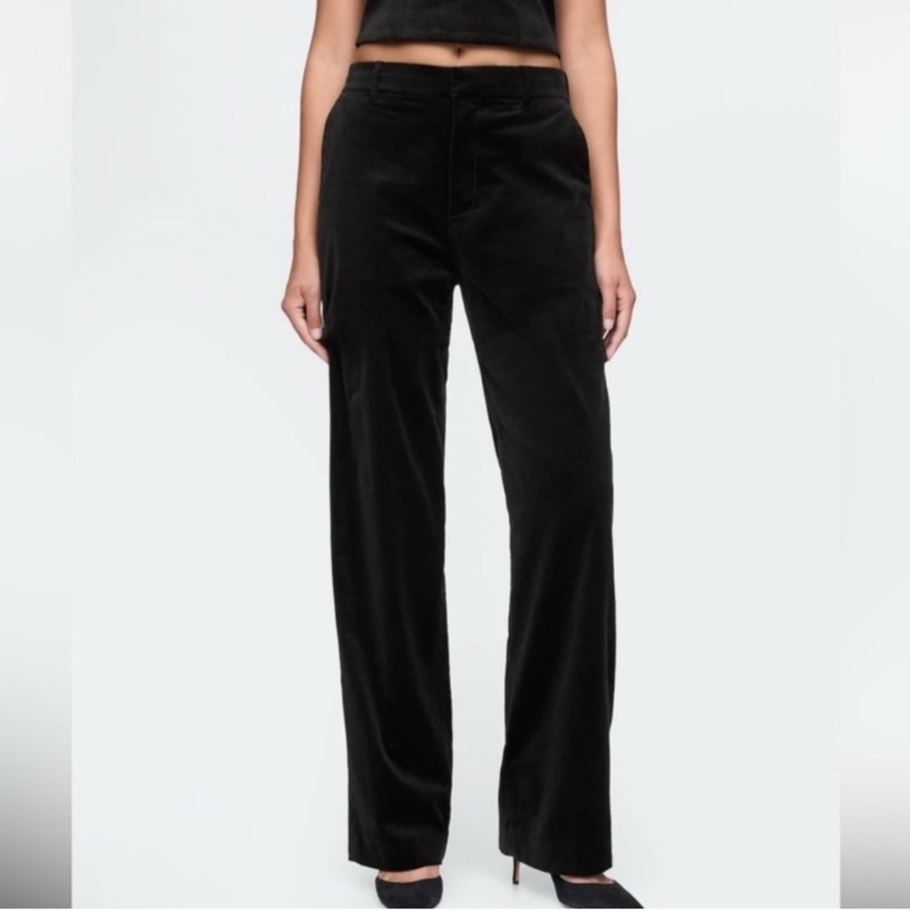 Gap mid rise straight black cotton velvet baggy pants size 10